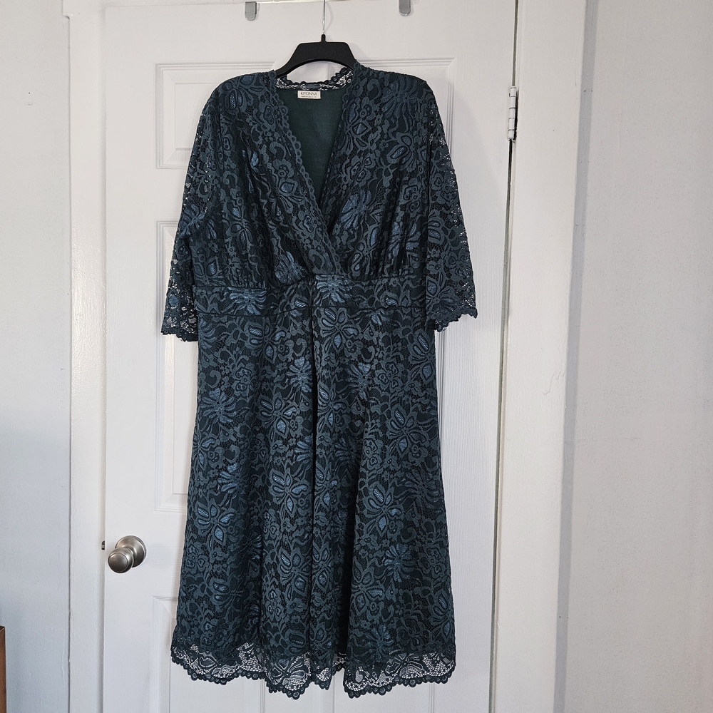 Kiyonna Teal Lace Overlay Dress